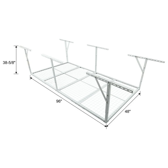 Display Shelves 4x8FT Overhead Garage Storage Rack, Heavy-Duty Metal Garage Ceiling Storage Rack, 22''-40" Adjustable Ceiling Drop-Down, 600 lb. Loading Weight Capacity, White Color,Shelving Units