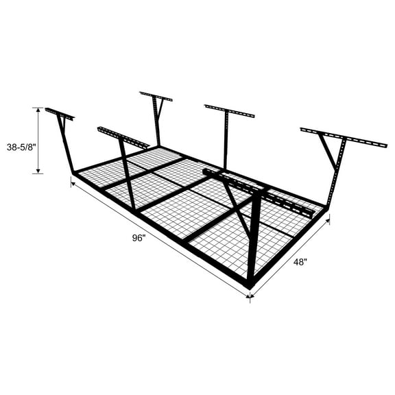 Display Shelves 4x8ft Overhead Garage Storage Rack, Heavy-Duty Metal Garage Ceiling Storage Rack, 22''-40" Adjustable Ceiling Drop-Down, 600 lb. Loading Weight Capacity, Black Color,Shelving Units