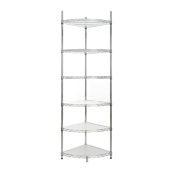 Display Shelves 6 Tier Shelf Corner Wire Shelf Rack Adjustable Metal Heavy Duty Free Standing Corner Storage Display Chrome Rack for Bathroom, Living Room, Kitchen - Chrome,Shelving Units
