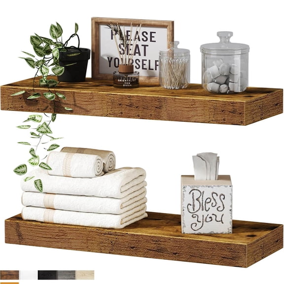 Display Shelves Bathroom Shelves Floating Shelves for Wall Shelf Over Toilet Small Wall Mounted Farmhouse Decor 16 inch Set of 2, Rustic Brown,Shelving Units