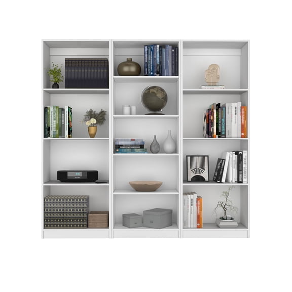 Display Shelves Chelton 3 Piece Living Room Set with 3 Bookcases, Matt Gray/ White,Shelving Units