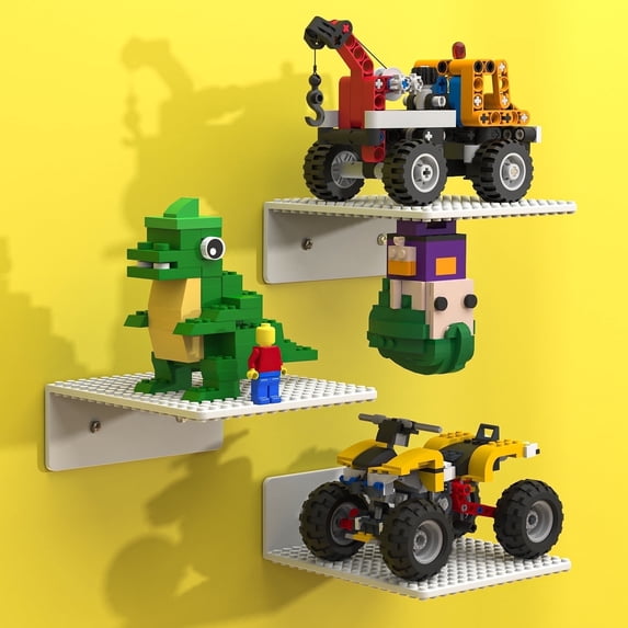 Display Shelves Compatible with LEGO Building Bricks – 5x5.3 Inch Wall-Mounted ABS Baseplates with 16x17 Studs for Toy Brick Storage and Display, also fits Other Building Bricks