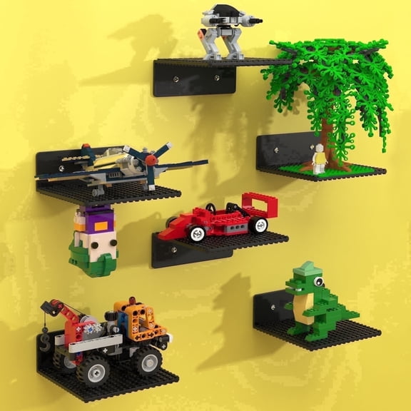 BlissBox ABS Floating Shelves 6 Count for LEGO Building Bricks Black