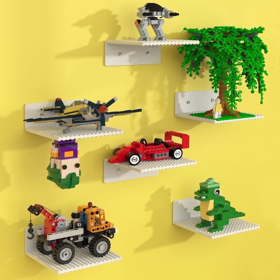 BlissBox Floating Display Shelves for Wall Compatible with Lego Building Bricks, 5 × 5.5 Inch Dual-Sided 16 × 17 Studs for Brick Storage and Display, ABS Display Shelf for Room Decor