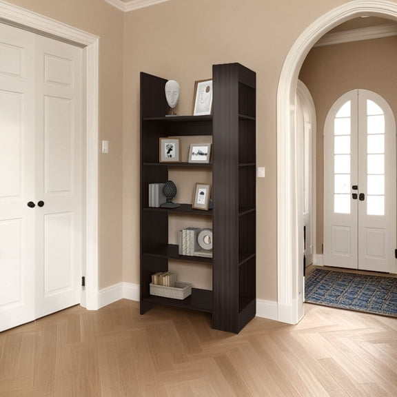 Display Shelves Doney Park 5-Shelf Open Bookcase, Contemporary Design for Display and Storage, Stained Walnut,Shelving Units