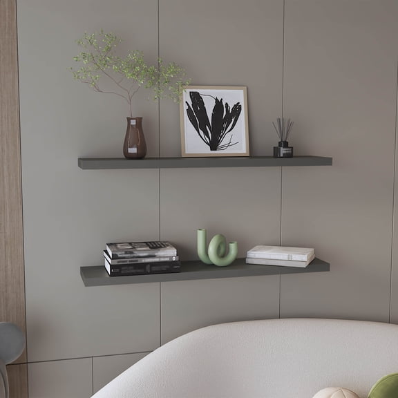 Display Shelves Ecco 47" Wide Floating Shelves Set of 2, Shelves for Wall Decor for Bedroom, Bathroom Storage Shelves, Book Shelves for Living Room Matt Gray,Wooden Display Shelves