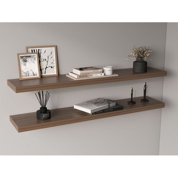 Display Shelves Ecco 47" Wide Floating Shelves Set Of 2, Shelves For Wall Decor For Bedroom, Bathroom Storage Shelves, Book Shelves For Living Room, light brown,Wooden Display Shelves