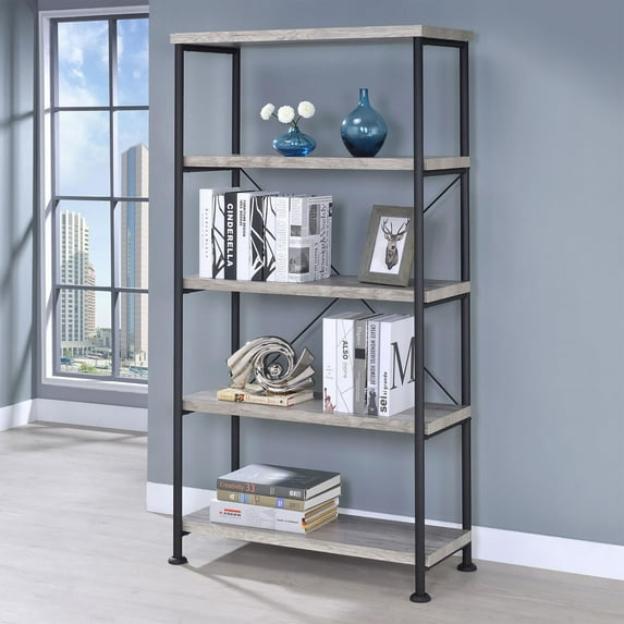 Display Shelves, Grey Driftwood 4-shelf Bookcase, Grey Shelving Units,Wood Wooden Display Shelves, Furniture Primary Living Space Display, Shelving & Etageres Grey Driftwood 4-shelf Bookcase