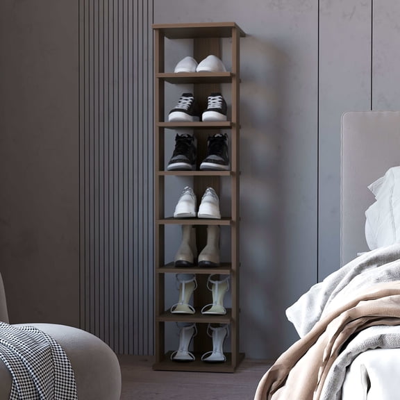 Display Shelves, Grey Walnut 7-Tier Tall Vertical Shoe Rack, Walnut Shelving Units,Particle Board Wooden Display Shelves, Furniture Primary Living Space Display, Shelving & Etageres Grey Walnut 7-Tie