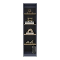 Display Shelves Home Xs Bookcase With 5-Tier Shelves And Slim Design, For Compact Style Living Room, Bedroom or Office Decor, Natural Oak, Navy Blue,Shelving Units