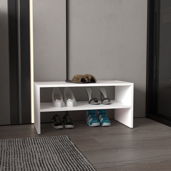 Display Shelves Modular Shoe Rack 13.7" H, 2 Shelves, White - Living Room,Shelving Units