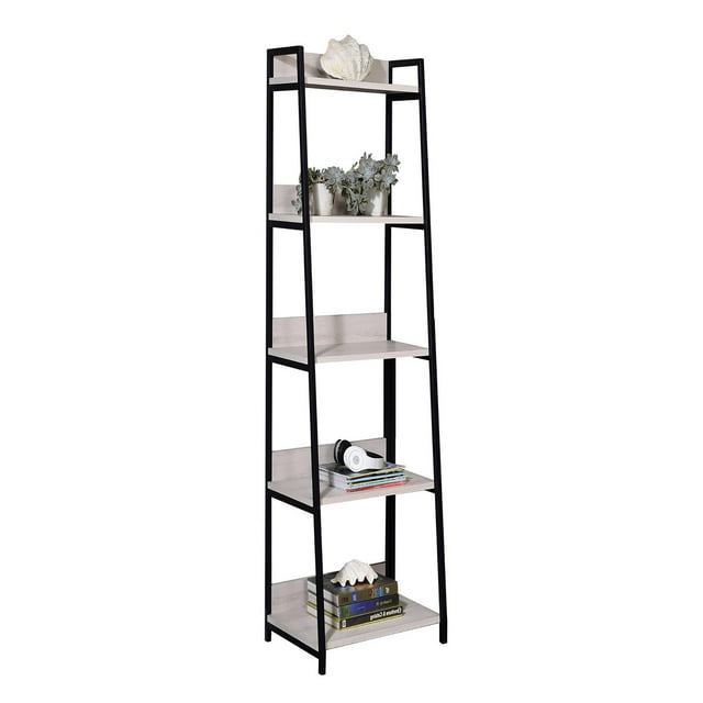 Display Shelves, Natural and Black 5-tier Ladder Bookshelf, Natural ...