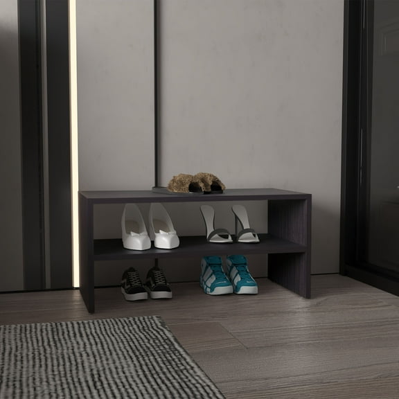 Display Shelves Shoe Organizer 13.7" H, 2 Shelves, Black Wengue - Living Room,Shelving Units