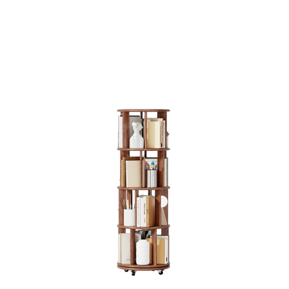 Small Rotating Shelf Display Shelves Solid Wood Rotating Bookshelf on Wheels, 4 Tier, Round ...