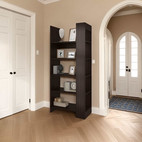 Display Shelves, Stained Walnut 5-Shelf Open Bookcase, Walnut Shelving Units,Particle Board Wooden Display Shelves, Furniture Primary Living Space Display, Shelving & Etageres Stained Walnut 5-Shelf