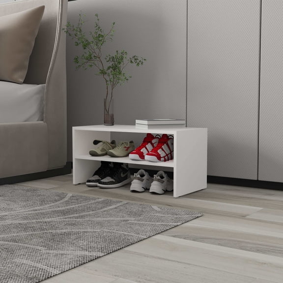 Display Shelves White 2-Shelf Shoe Rack with Low Horizontal Design,Shelving Units