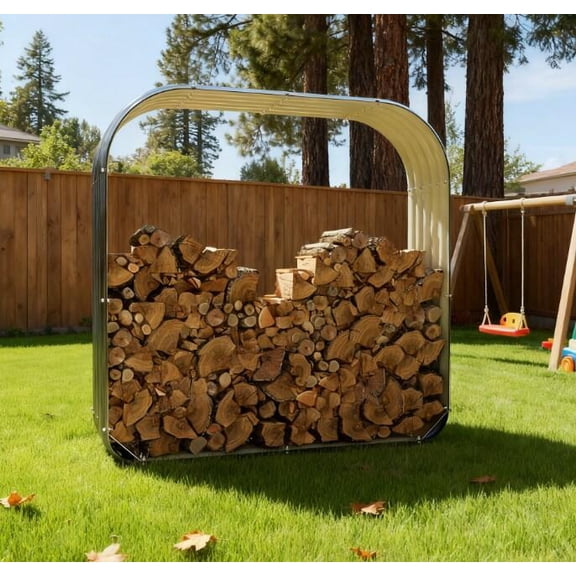 Display Shelves Wood Shed Galvanized Steel Firewood Storage Rack with Rubberized Edge,Shelving Units