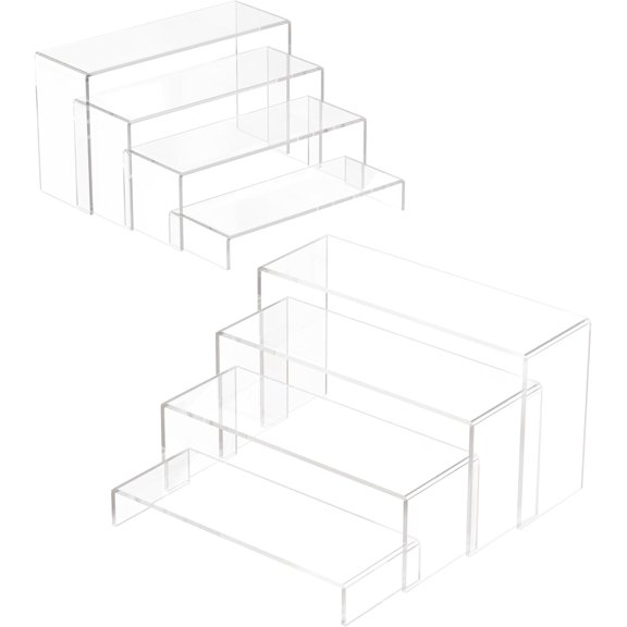 Display Stand,8 Pcs 2 Set Display Risers, Rectangular Display Shelf Holders for , Dessert, Perfume, Vendor Events, Cupcake Stands, Toys Display Shelves ( 8 count-Clear, 7"L~8"L~9"L )