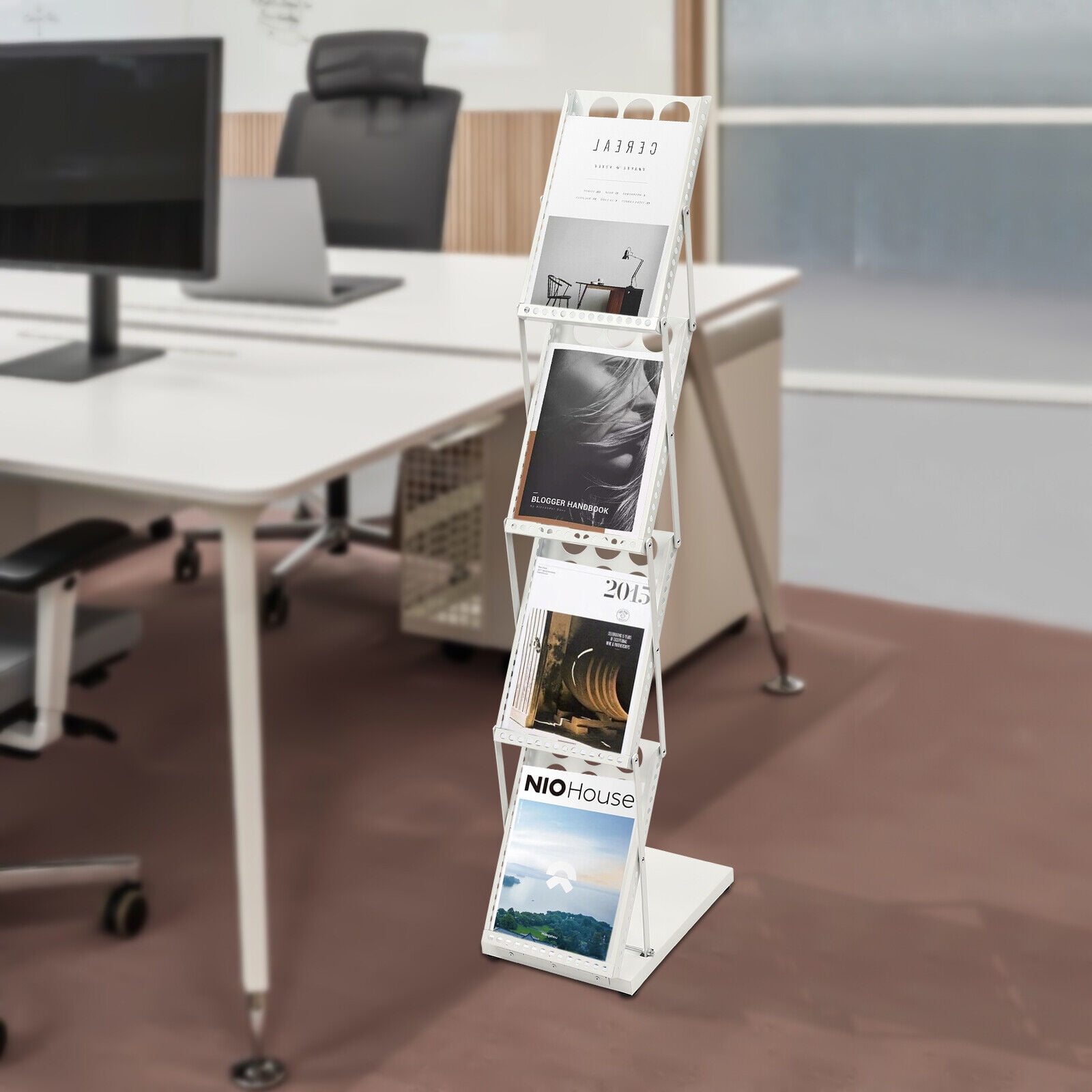 Display Stand&Foldable Magazine Rack with 4 Pockets for Exhibition and
