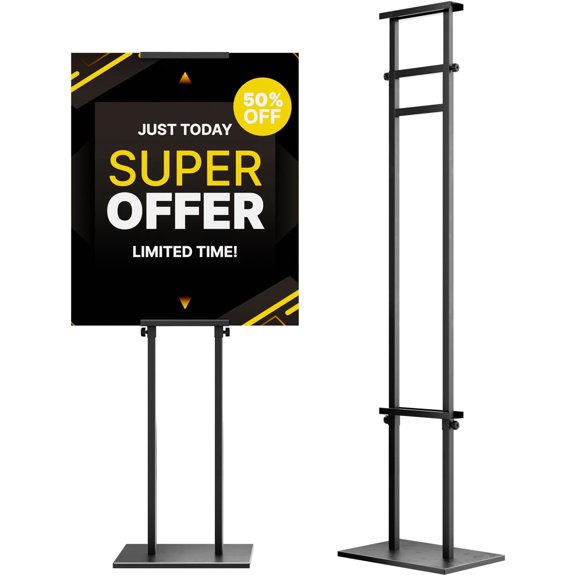 Display Stand Sign Holder,Heavy Duty Adjustable Pedestal Sign Stand Up to 75 inch,Double-Sided for Board & Foam Sign,Sign Stand with Base,Fit Wedding,Restaurant or Business(Poster not Included)