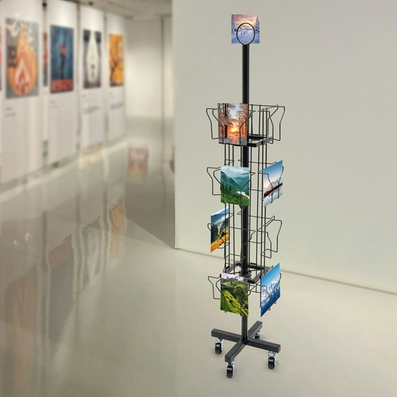 Display Stand Spinning, Rotating Greeting Card Rack, Pocket Rotating Holder Black