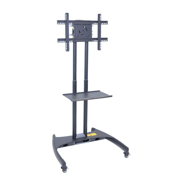 Offex OF-FP2500 Adjustable Height Rolling Flat Panel Cart & Accessory Shelf Black