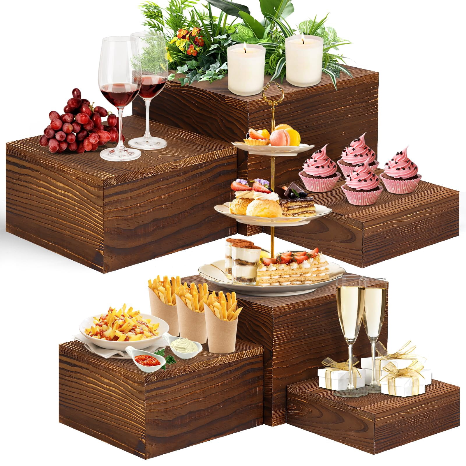 Pastry Display Risers Display Stands Square Food Risers for Buffet Party Rustic Cake ...
