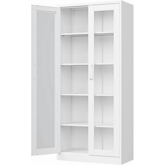 Display Storage Cabinet with Glass Door, 67 Inches Metal Curio Cabinet with 4 Adjustable Shelves, HD&Tempered Glass Display Case for Home, Office, Clinic, Pantry, Assemble Required