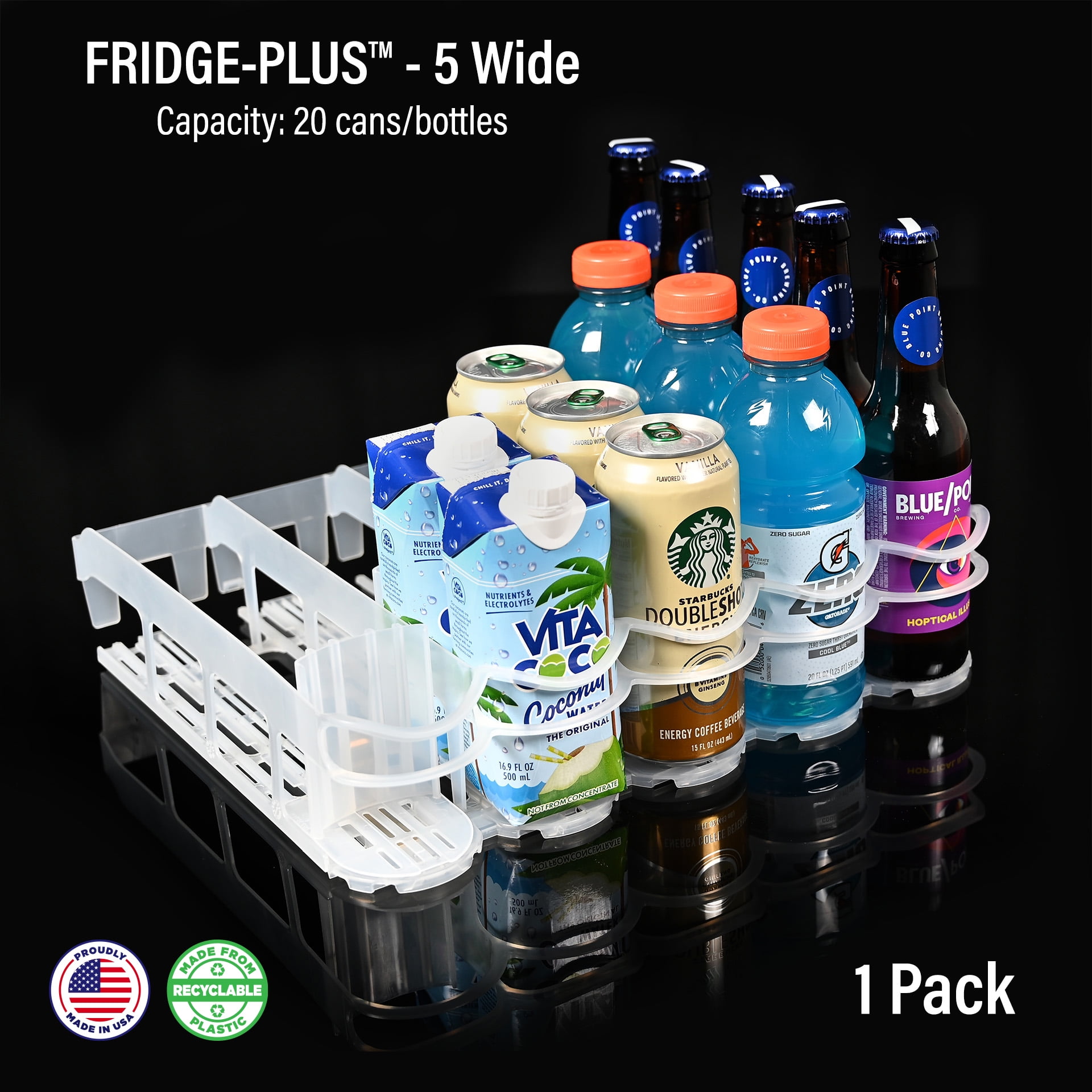 iDesign Recycled Water Bottle Organizer Bin for Kitchen, Basement, Garage  Fridge, Set of 1, Clear Plastic