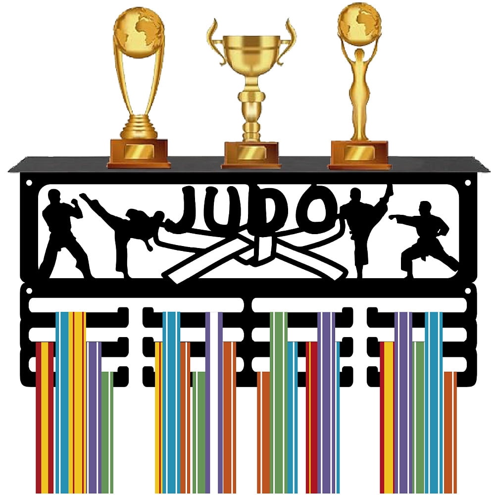 Display Trophy Shelf Holders with 12 Hooks Sports Medal Rack with Shelf for Wall Mounted Hanging 60+ Medals Award Ribbons Organizer 15.7 x 8 x 4 Inch
