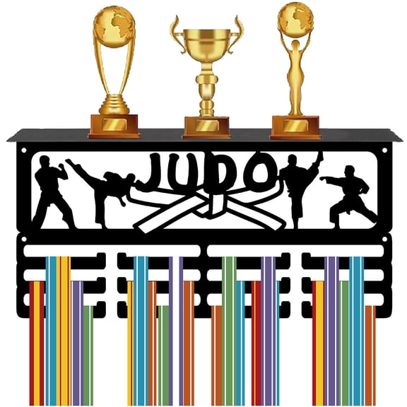 Display Trophy Shelf Holders with 12 Hooks Sports Medal Rack with Shelf for Wall Mounted Hanging 60+ Medals Award Ribbons Organizer 15.7 x 8 x 4 Inch