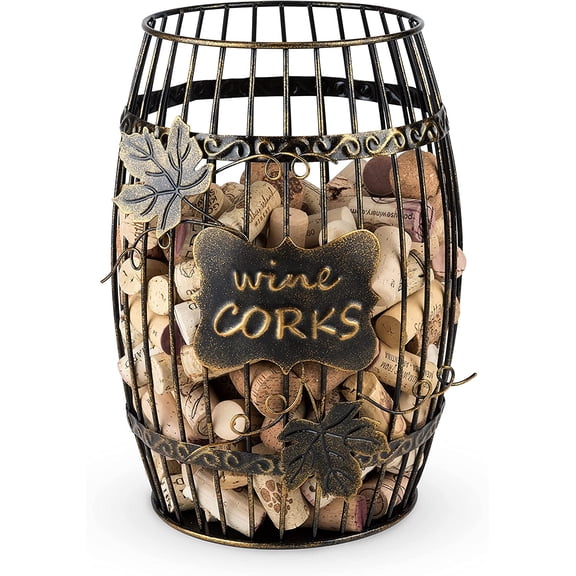 Display Wine Kitchen, Barrel Cage Holder Collector Decorative Vino Cork Storage Box Container Gift, Set of 1, Brown