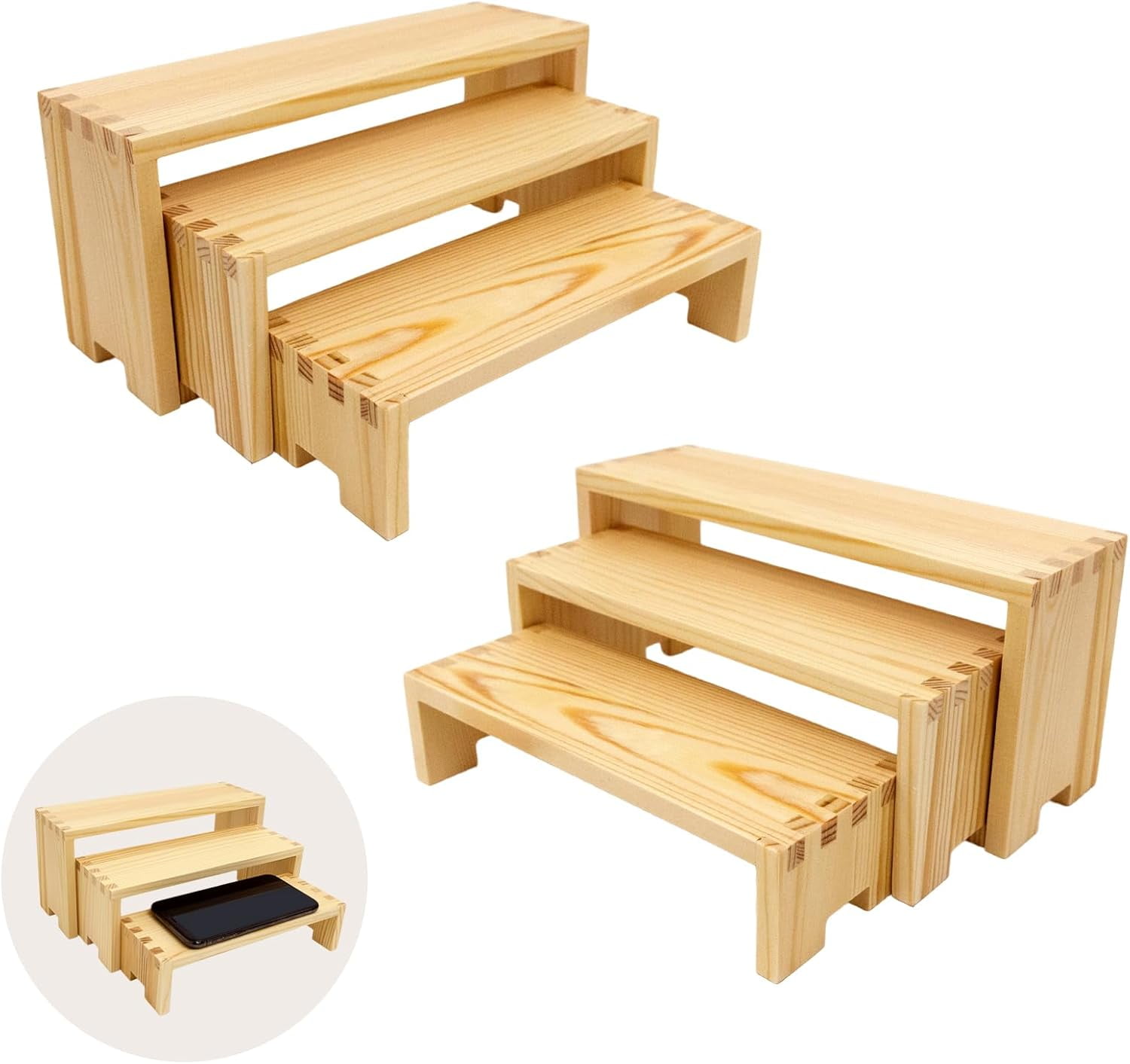 Display Wood Risers Wooden Stand 3 Tier Wood Racks Decorative ...