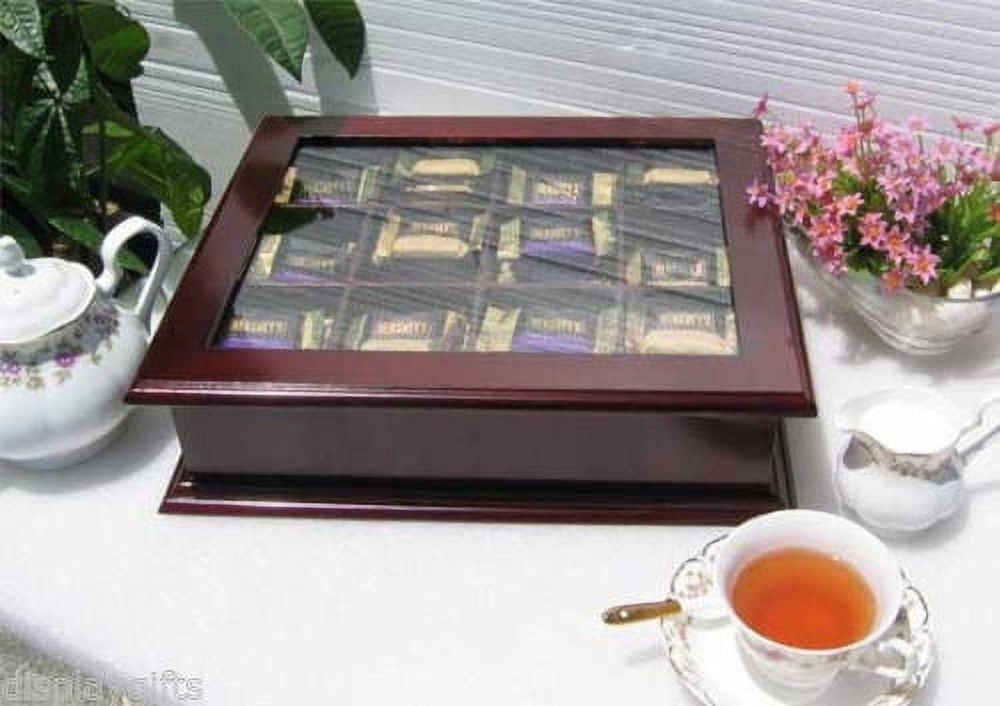 DisplayGifts LARGE Fancy Tea Bag Chest / Tea Bag Storage Box, Solid Wood, Mahogany