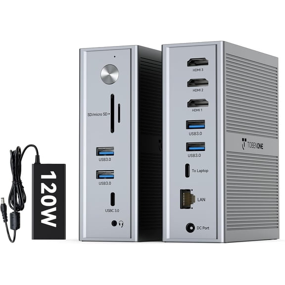 DisplayLink Docking Station 3 Monitors, 14-in-1 Triple Monitor Dock for M1-M5 MacBook/Mac mini, Windows, Chrome (3HDMI, 120W Power Supply, 5 USB, Home Office & Professional Workspace