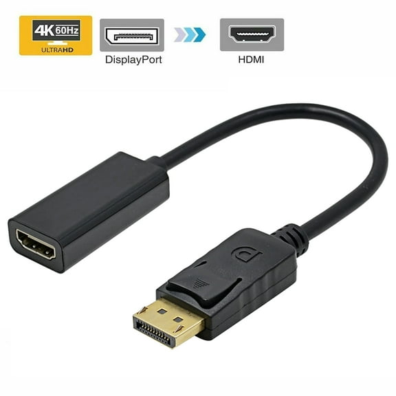 DisplayPort to HDMI Adapter, Gold-Plated Display Port to HDMI Converter, DP to HDMI Cord (Male to Female) Compatible with Computer, Desktop, Laptop, PC, Monitor, Projector, HDTV - Black