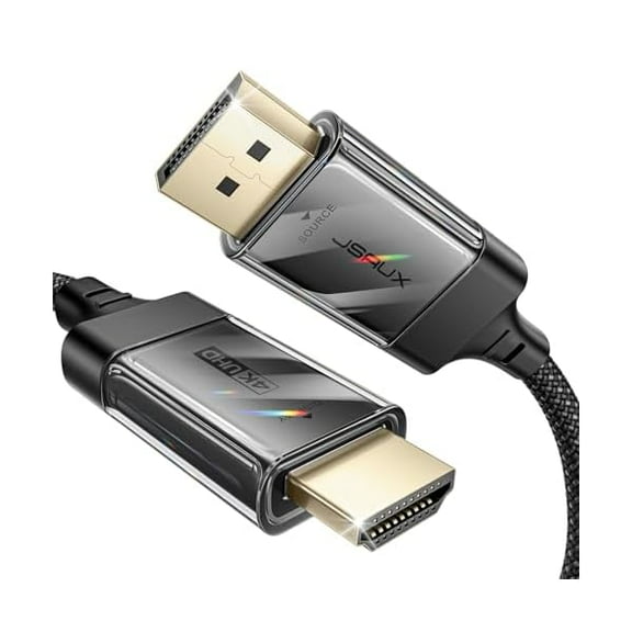 DisplayPort to HDMI Cable 4K@60Hz, 10ft DP to HDMI 2.0 Male UHD 2K@120/1080P@120 Nylon DP to HDTV Uni-Directional Cord for Dell, Projector, Desktop, AMD, NVIDIA, Lenovo, HP, ThinkPad