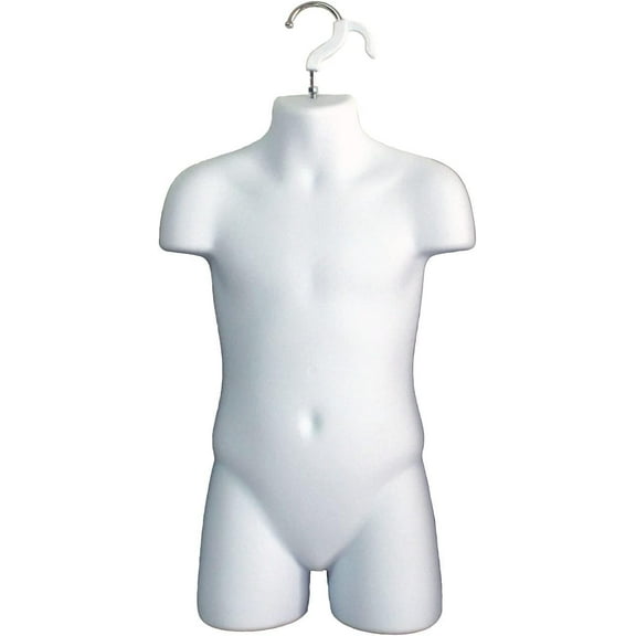 DisplayTown 1 Set of White Child Torso Hollow Back Plastic Injection Form Mannequin & Hanging Hook, Size 5T-7