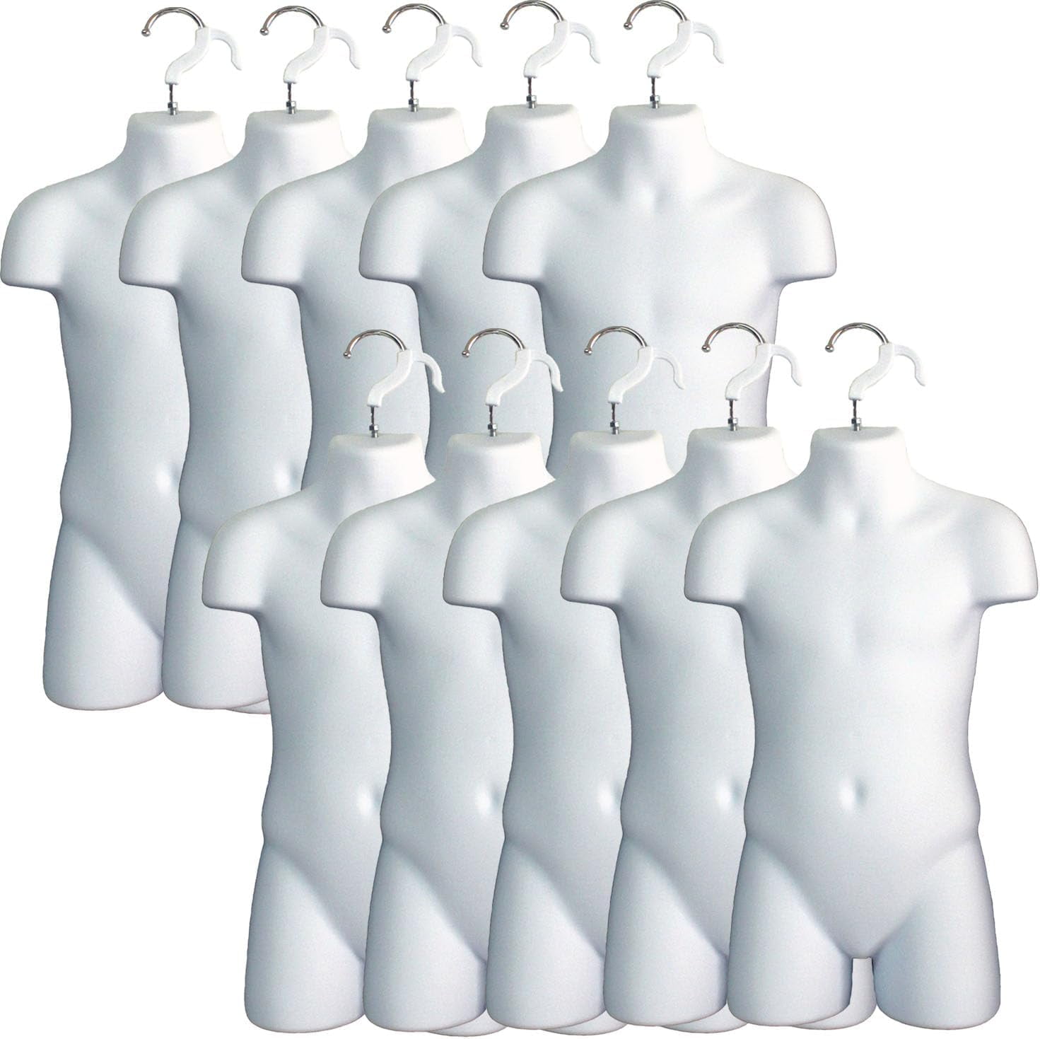 DisplayTown 10 Sets of White Child Torso Hollow Back Plastic Injection Form Mannequin & Hanging Hook, Size 5T-7