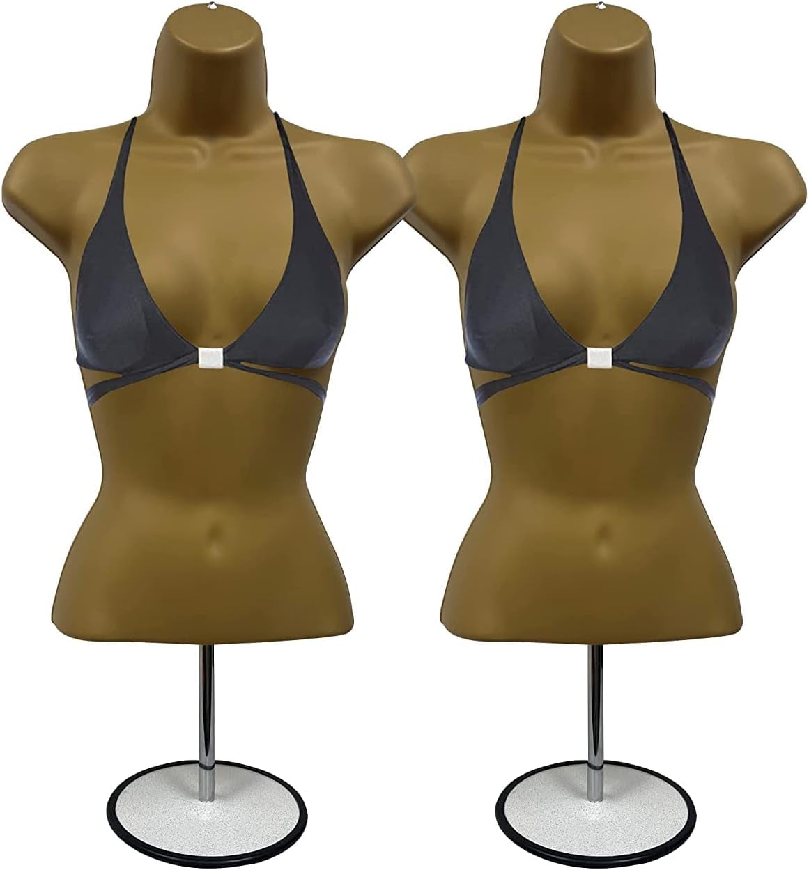 DisplayTown 2 Bronze Female Hollow Back Mannequin Torso Sets w/ Metal Stand with Metal Pole & Hanging Hook, S-M Sizes