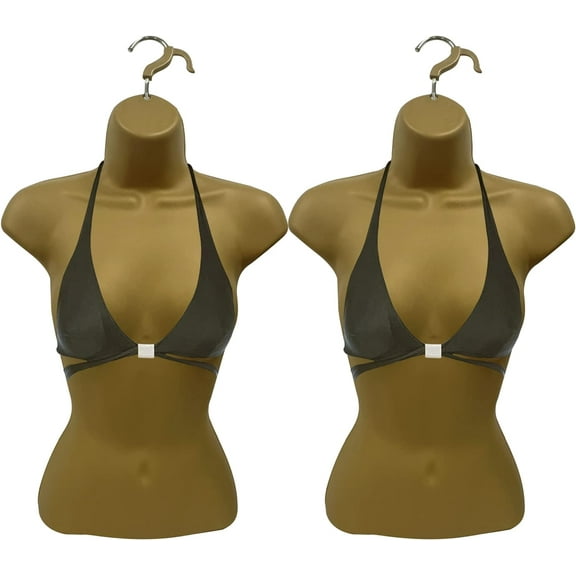 DisplayTown 2 Bronze Female Mannequin Injection Form Half Rounded Waist Body Torso Dress Form with Only Hanging Hook, S-M Sizes