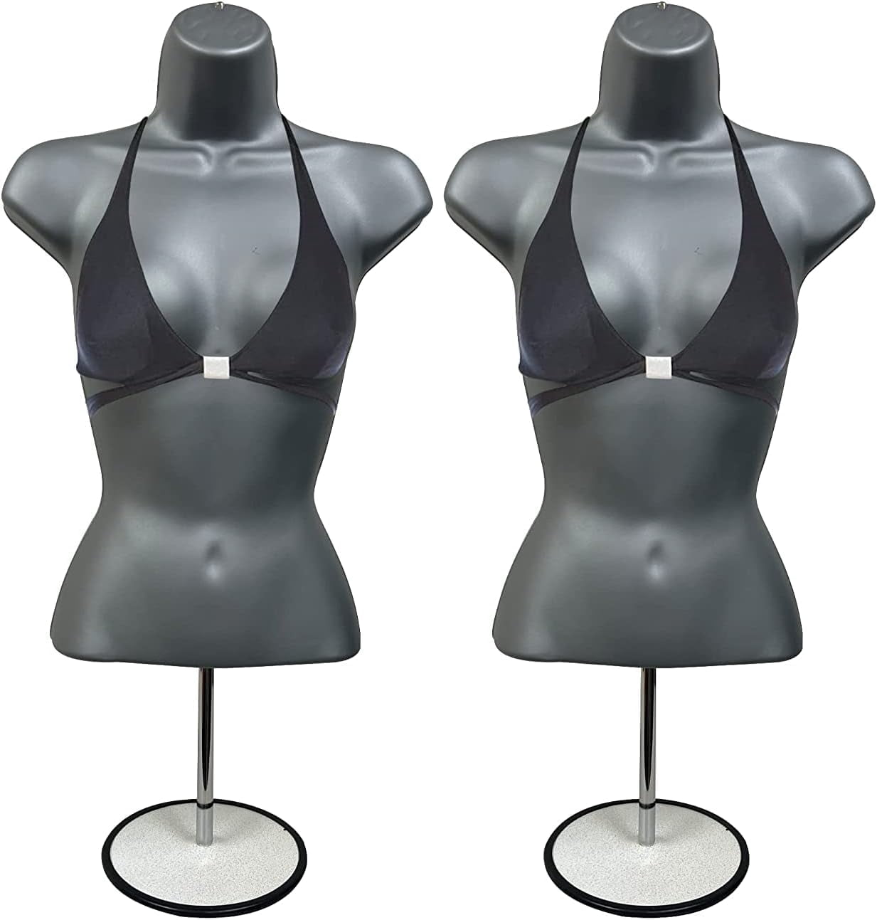 DisplayTown 2 Gray Female Hollow Back Mannequin Torso Sets w/ Metal Stand with Metal Pole & Hanging Hook, S-M Sizes