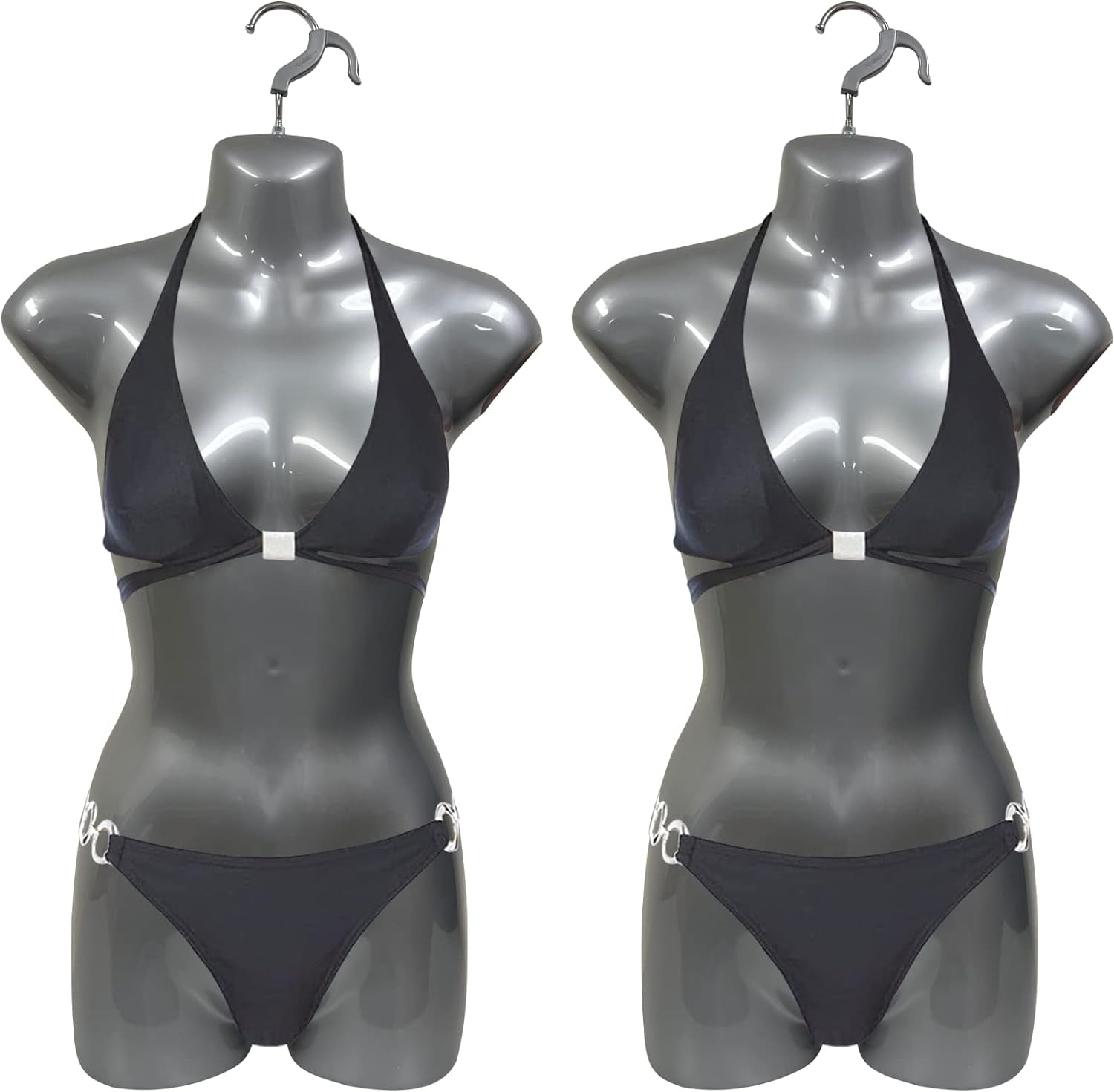 DisplayTown 2 Pack Silver Female Mannequin Hip Long Body Torso Dress Form & Hanging Hook, S-M Sizes