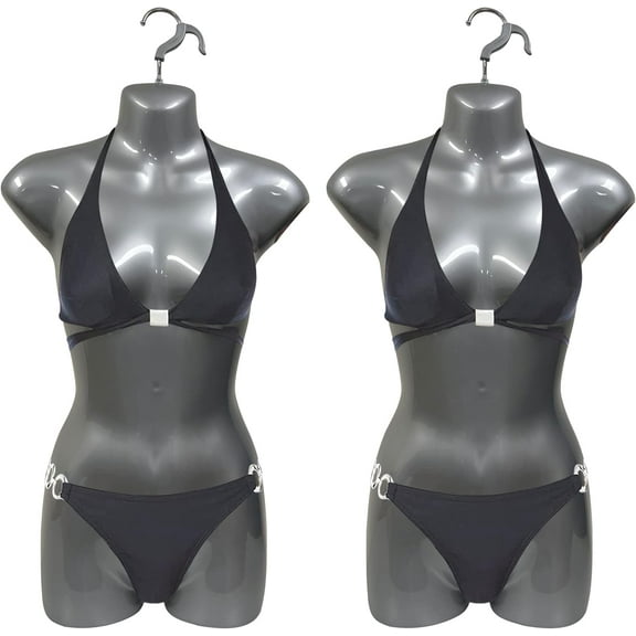 DisplayTown 2 Pack Silver Female Mannequin Hip Long Body Torso Dress Form & Hanging Hook, S-M Sizes