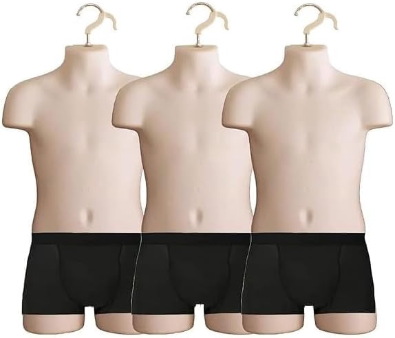 DisplayTown 3 Sets of Flesh Child Torso Hollow Back Plastic Injection Hanging Form Mannequin & Hanging Hook, Size 5T-7