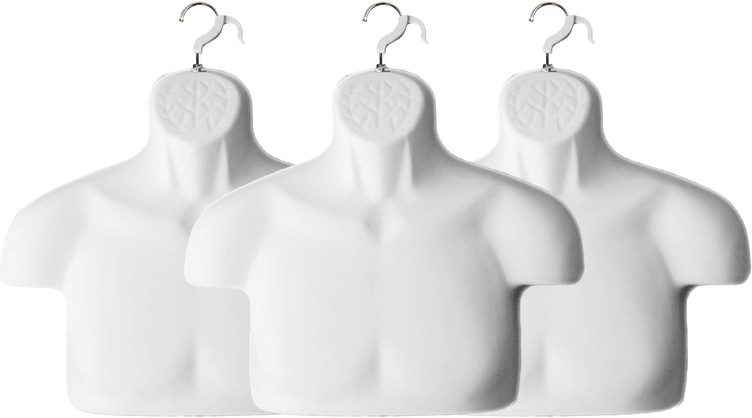 DisplayTown 3 Sets of White Male Mannequin Chest Long Hollow Back Plastic Injection Hanging Body Torso Form with Hanging Hooks, S-M Size