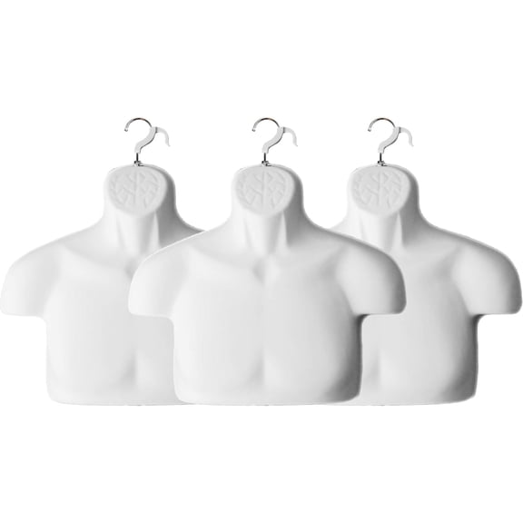 DisplayTown 3 Sets of White Male Mannequin Chest Long Hollow Back Plastic Injection Hanging Body Torso Form with Hanging Hooks, S-M Size