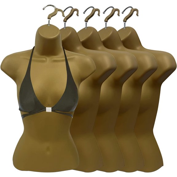 DisplayTown 5 Pack Bronze Female Mannequin Injection Form Half Rounded Waist Body Torso Dress Form with Only Hanging Hook, S-M Sizes