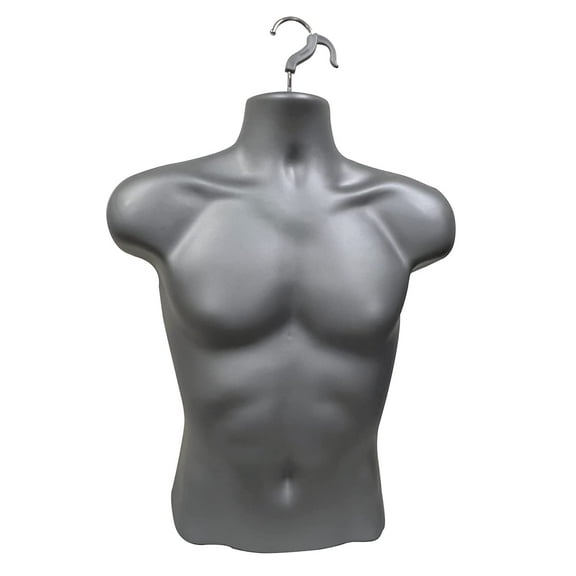 DisplayTown 5 Set of Gray Male Mannequin Injection Forms Hollow Back Half Body Waist Torso Dress Form with Hanging Hook for Hanging Display, S-M Sizes