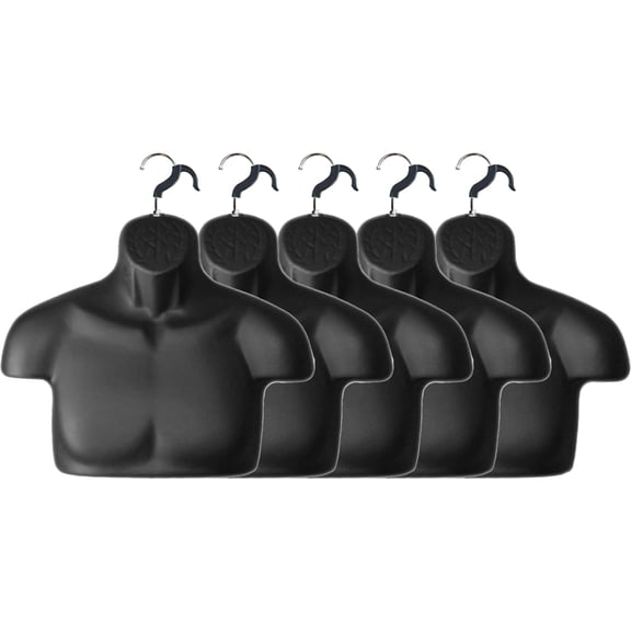 DisplayTown 5 Sets of Black Male Mannequin Chest Long Hollow Back Plastic Injection Hanging Body Torso Form with Hanging Hooks, S-M Size